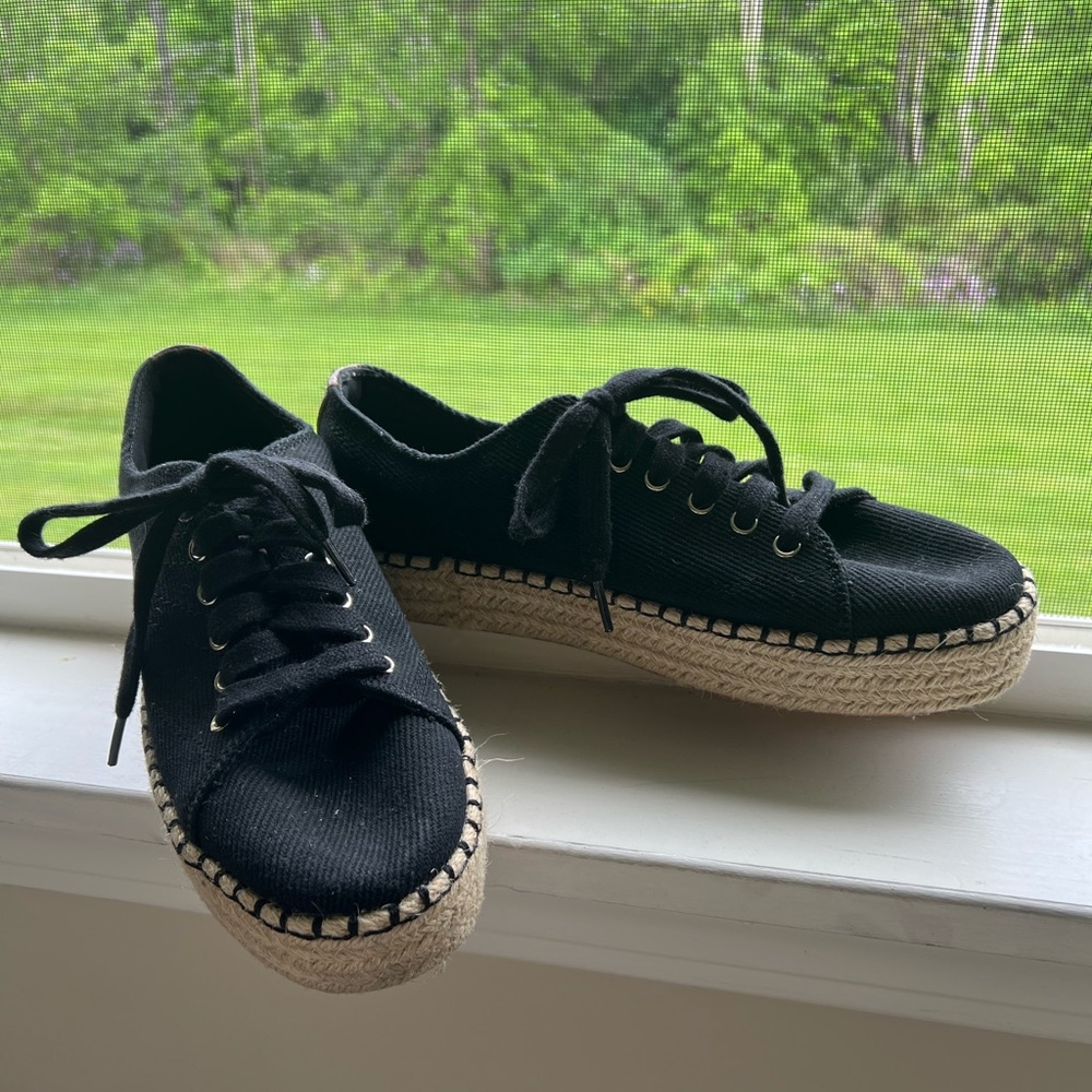 Tretorn black and tan platform espadrille canvas shoe